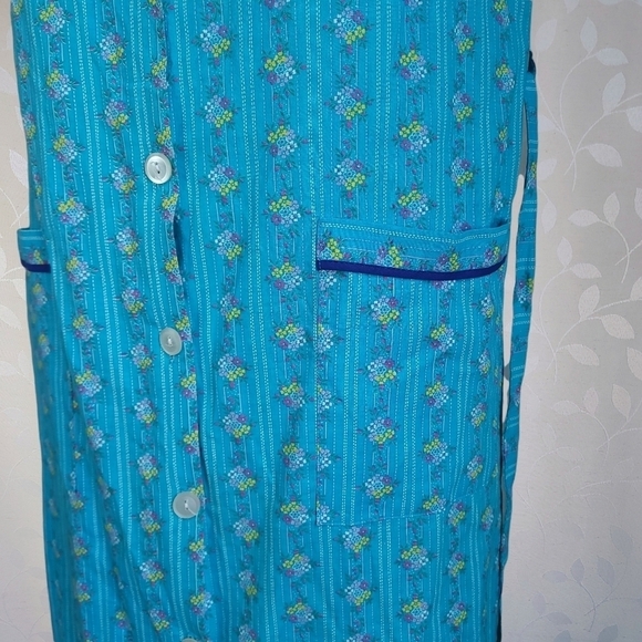 Vintage Cottagecore Floral Button Front Midi Dress Cerulean Blue Cotton V-Neck - Picture 5 of 15